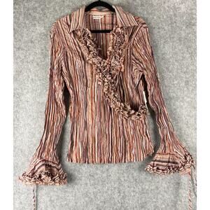 Vintage 90s Kaelyn Max II Top Womens 1X Striped Crinkle Ruffle Artsy Grunge NEW